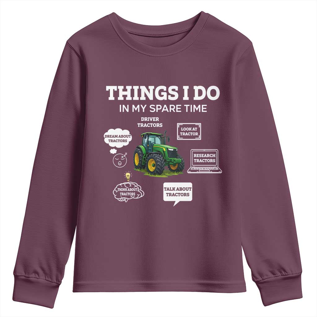 Funny Farmers Youth Sweatshirt Things I Do In My Spare Time TS14 Maroon Print Your Wear