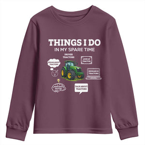 Funny Farmers Youth Sweatshirt Things I Do In My Spare Time TS14 Maroon Print Your Wear