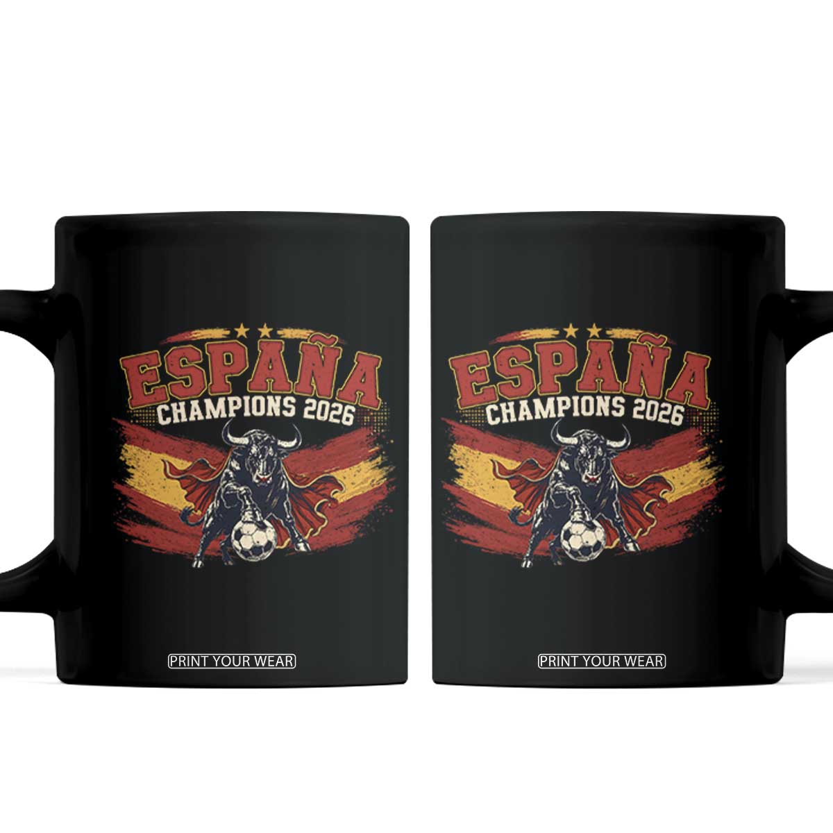 Spain Champions 2026 Coffee Mug Espana Soccer Fan Spanish Flag Bull TS14 Black Print Your Wear