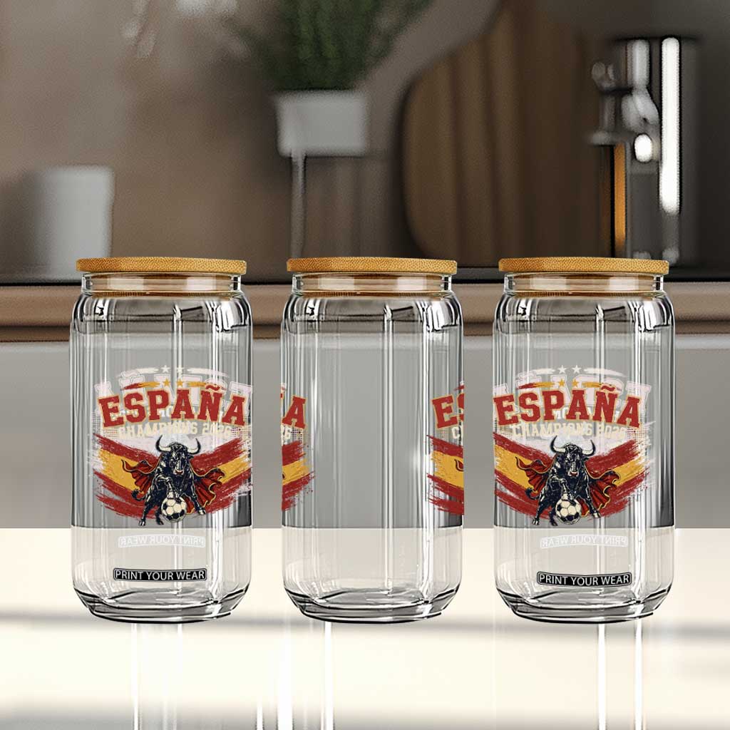 Spain Champions 2026 Glass Can Espana Soccer Fan Spanish Flag Bull TS14 Print Your Wear