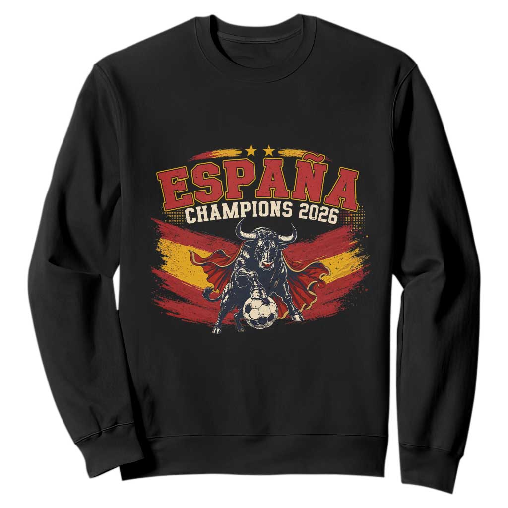 Spain Champions 2026 Sweatshirt Espana Soccer Fan Spanish Flag Bull TS14 Black Print Your Wear
