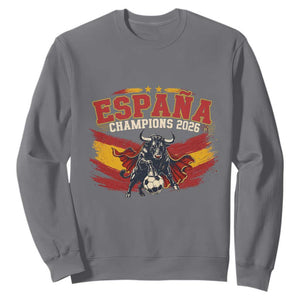 Spain Champions 2026 Sweatshirt Espana Soccer Fan Spanish Flag Bull TS14 Charcoal Print Your Wear