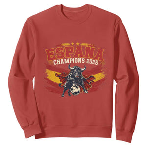 Spain Champions 2026 Sweatshirt Espana Soccer Fan Spanish Flag Bull TS14 Red Print Your Wear