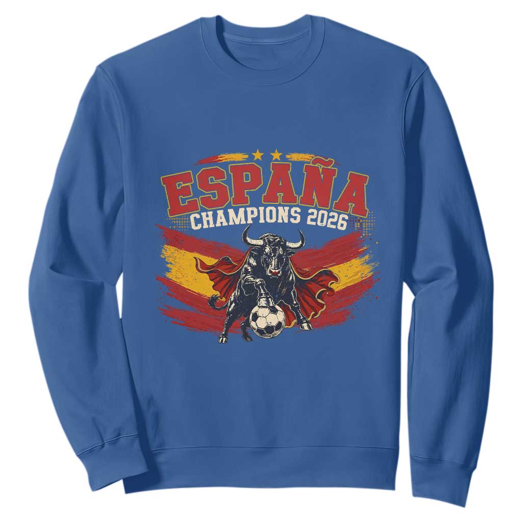 Spain Champions 2026 Sweatshirt Espana Soccer Fan Spanish Flag Bull TS14 Royal Blue Print Your Wear