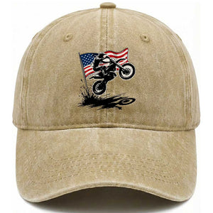 Dirt Bike American Flag Motocross Washed Cotton Baseball Cap TS14 Washed Cap Universal Fit Khaki Print Your Wear