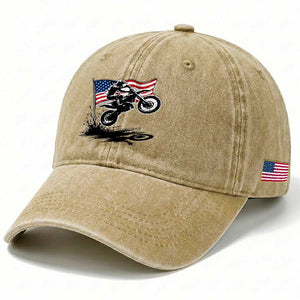 Dirt Bike American Flag Motocross Washed Cotton Baseball Cap TS14 Print Your Wear