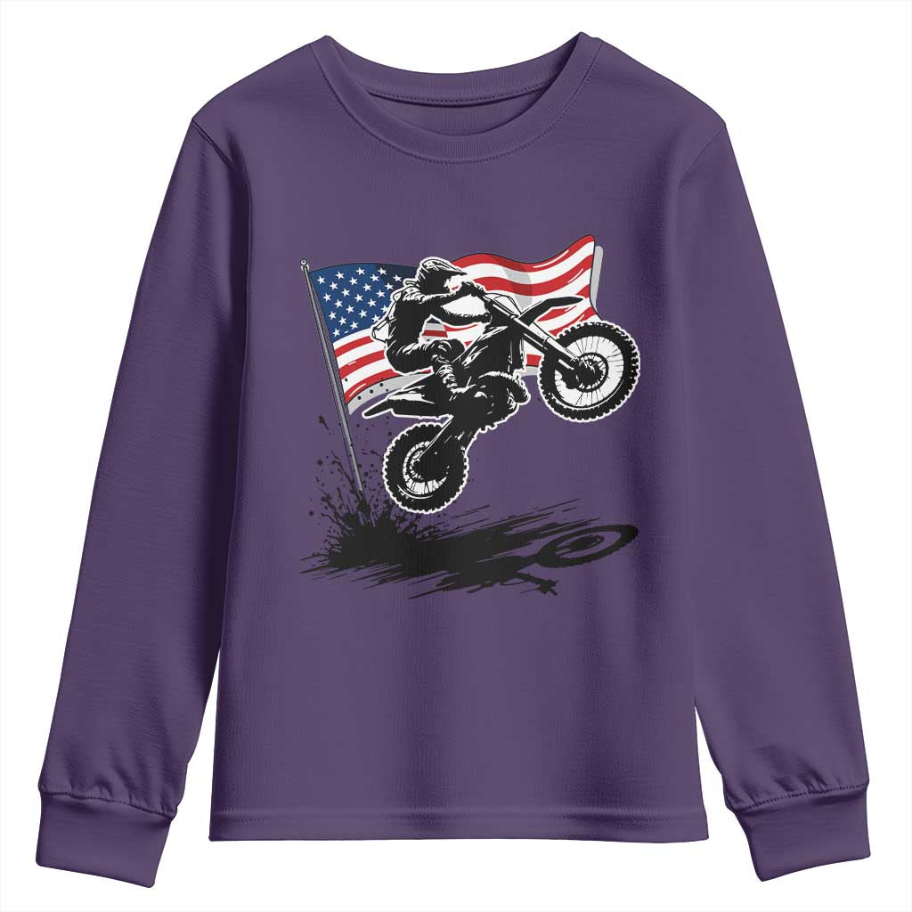 Dirt Bike American Flag Motocross Youth Sweatshirt TS14 Purple Print Your Wear
