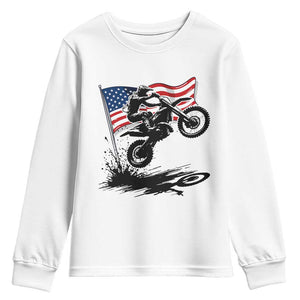Dirt Bike American Flag Motocross Youth Sweatshirt TS14 White Print Your Wear