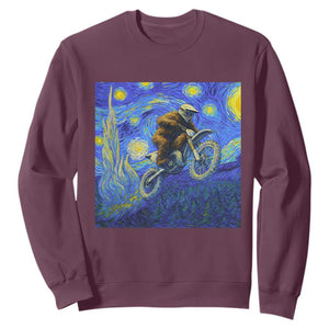 Bigfoot Dirt Bike Sasquatch Sweatshirt Starry Night Van Gogh Biker TS14 Maroon Print Your Wear