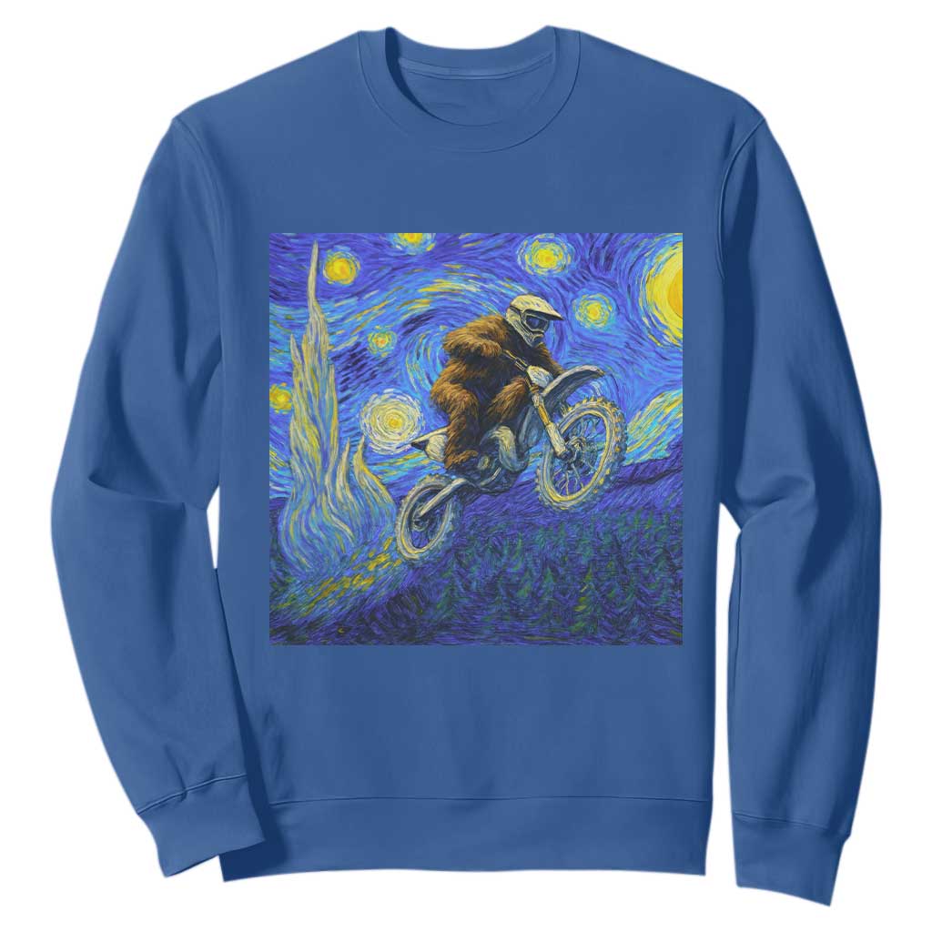 Bigfoot Dirt Bike Sasquatch Sweatshirt Starry Night Van Gogh Biker TS14 Royal Blue Print Your Wear