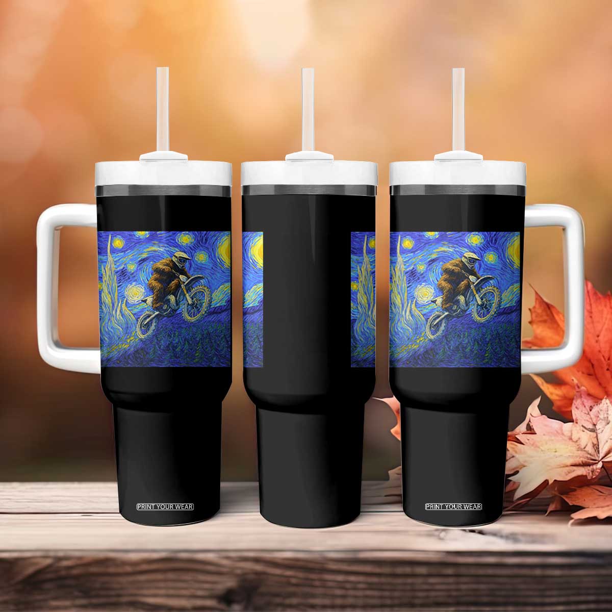 Bigfoot Dirt Bike Sasquatch Tumbler With Handle Starry Night Van Gogh Biker TS14 Print Your Wear