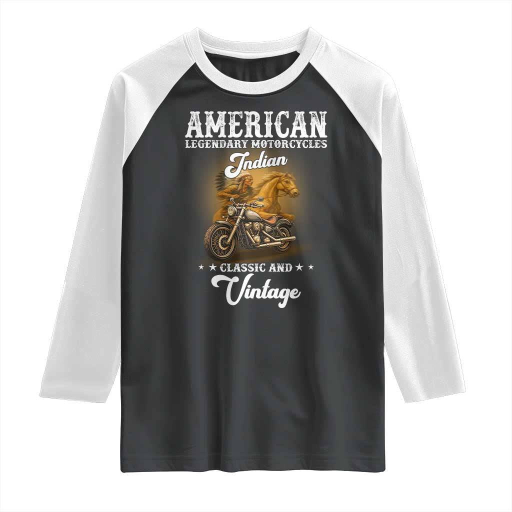 Native American Motorcycle Indian Bikers Club Classic And Vintage Raglan Shirt TS14 Black White Print Your Wear