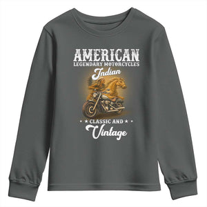 Native American Motorcycle Indian Bikers Club Classic And Vintage Youth Sweatshirt TS14 Dark Heather Print Your Wear