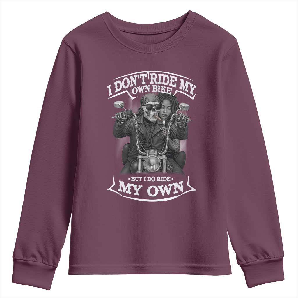 African American Motorcycle Youth Sweatshirt Skeleton Biker TS14 Maroon Print Your Wear