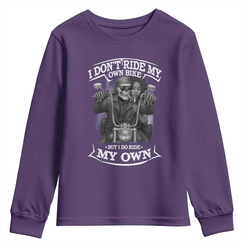 African American Motorcycle Youth Sweatshirt Skeleton Biker TS14 Purple Print Your Wear