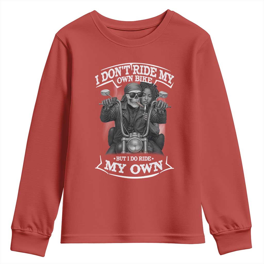 African American Motorcycle Youth Sweatshirt Skeleton Biker TS14 Red Print Your Wear