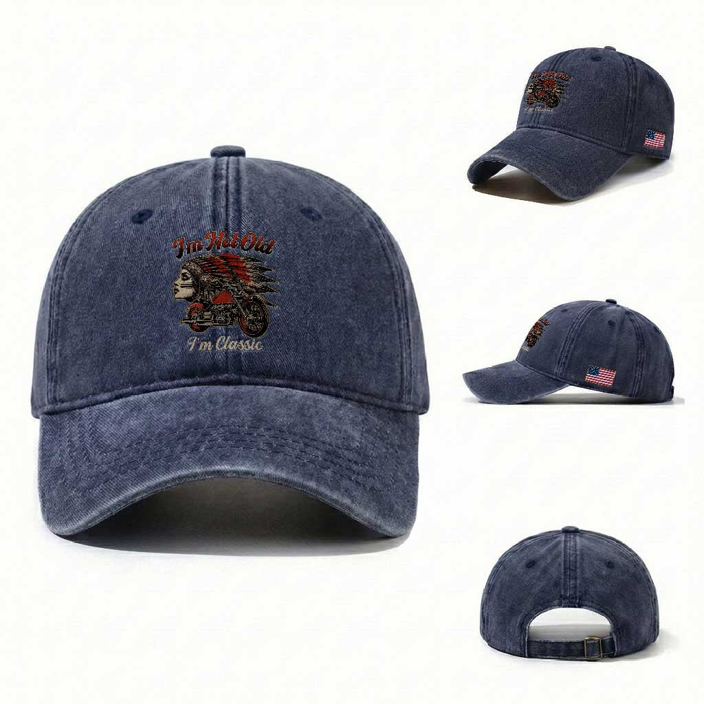 Funny Native American Biker Washed Cotton Baseball Cap I Am Not Old I Am Classic TS14 Washed Cap Universal Fit Navy Print Your Wear