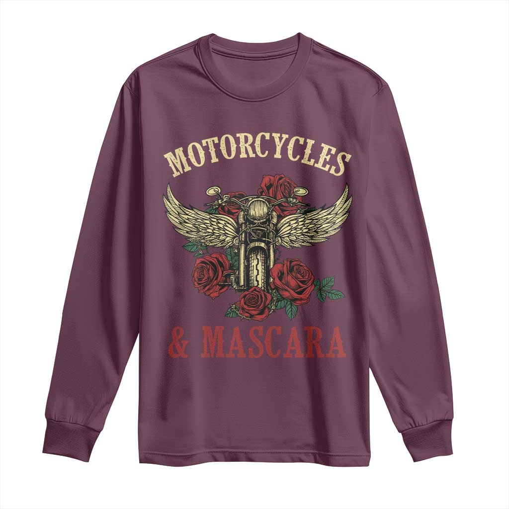 Motorcycle Women Biker Long Sleeve Shirt Motorcycles And Mascara Roses TS14 Maroon Print Your Wear
