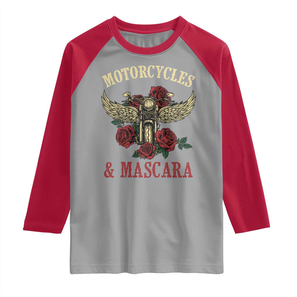 Motorcycle Women Biker Raglan Shirt Motorcycles And Mascara Roses TS14 Sport Gray Red Print Your Wear
