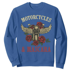 Motorcycle Women Biker Sweatshirt Motorcycles And Mascara Roses TS14 Royal Blue Print Your Wear