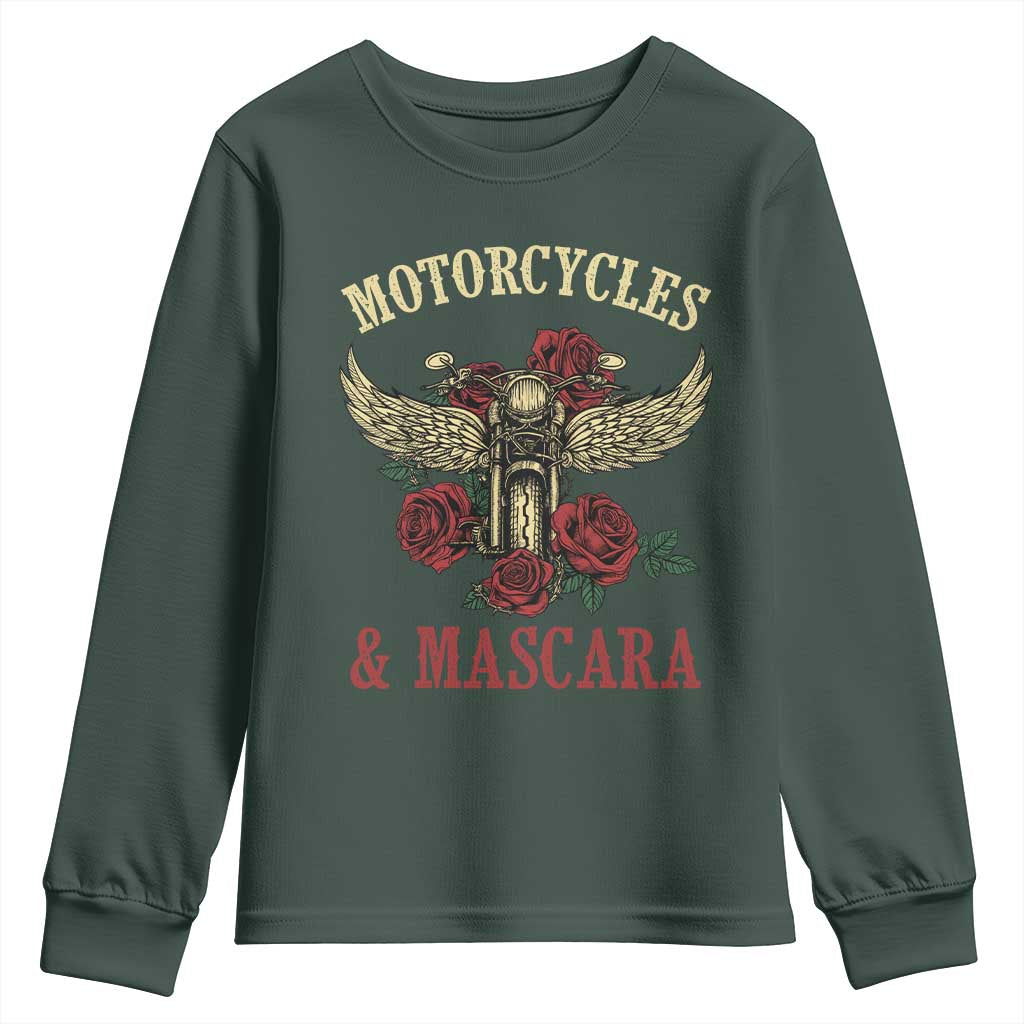 Motorcycle Women Biker Youth Sweatshirt Motorcycles And Mascara Roses TS14 Dark Forest Green Print Your Wear