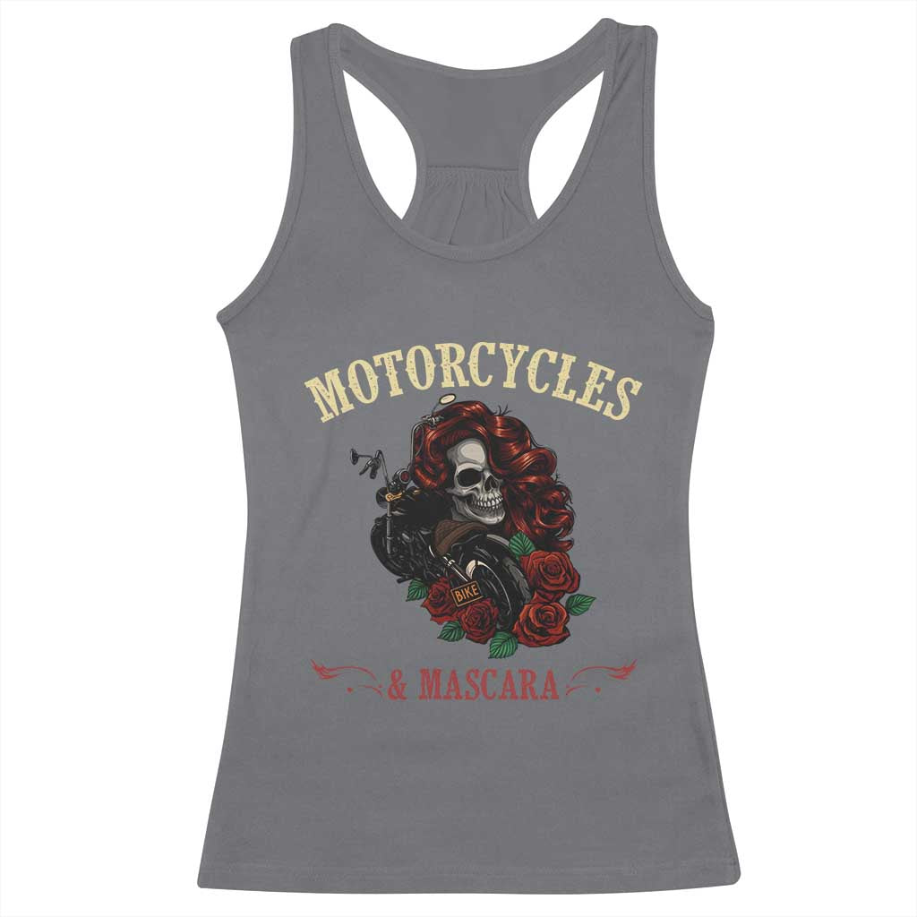 Skeleton Motorcycle Biker Racerback Tank Top Motorcycles And Mascara Roses TS14 Charcoal Print Your Wear