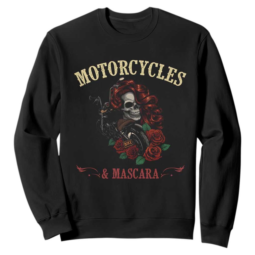 Skeleton Motorcycle Biker Sweatshirt Motorcycles And Mascara Roses TS14 Black Print Your Wear