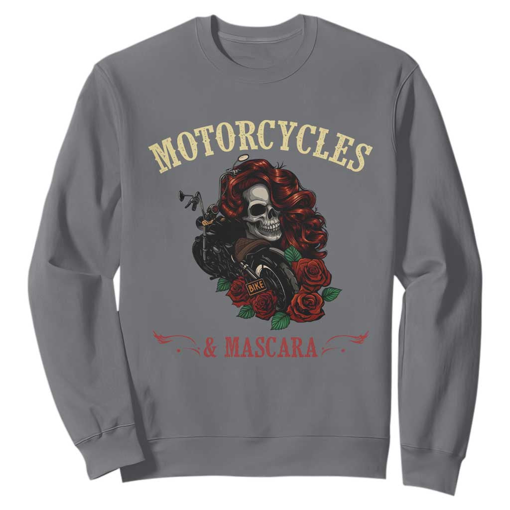 Skeleton Motorcycle Biker Sweatshirt Motorcycles And Mascara Roses TS14 Charcoal Print Your Wear