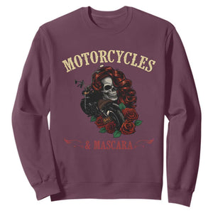 Skeleton Motorcycle Biker Sweatshirt Motorcycles And Mascara Roses TS14 Maroon Print Your Wear