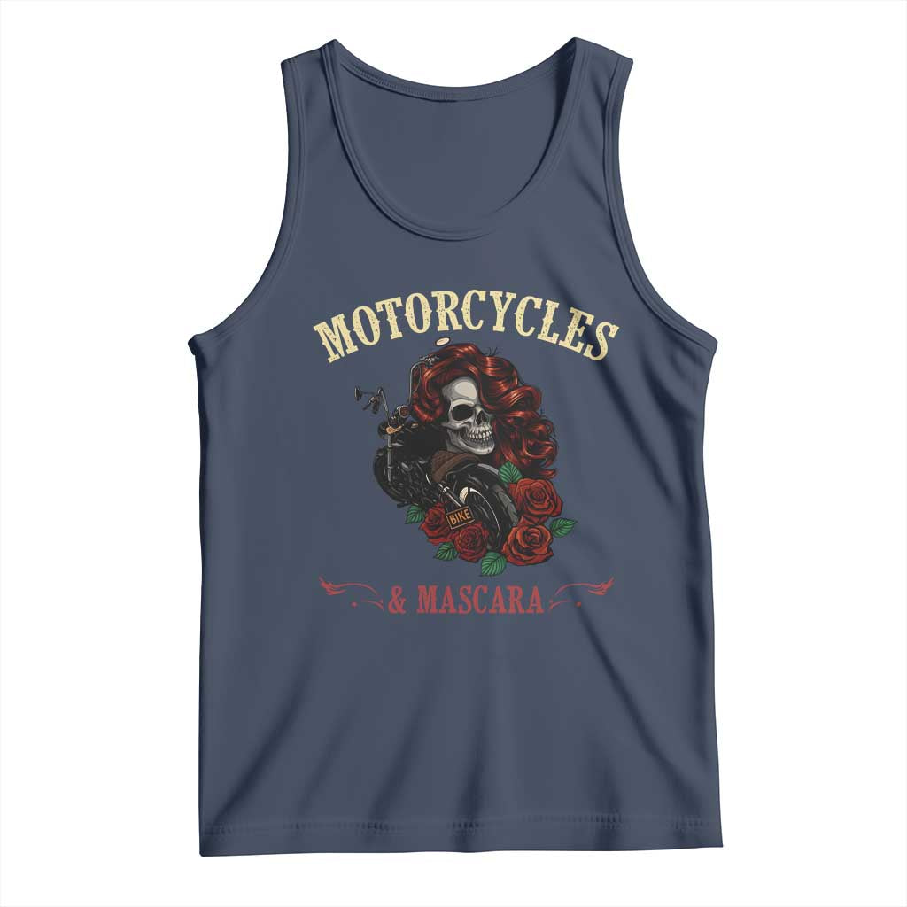 Skeleton Motorcycle Biker Tank Top Motorcycles And Mascara Roses TS14 Navy Print Your Wear