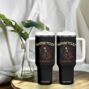 Skeleton Motorcycle Biker Tumbler With Handle Motorcycles And Mascara Roses TS14 Print Your Wear