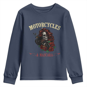Skeleton Motorcycle Biker Youth Sweatshirt Motorcycles And Mascara Roses TS14 Navy Print Your Wear
