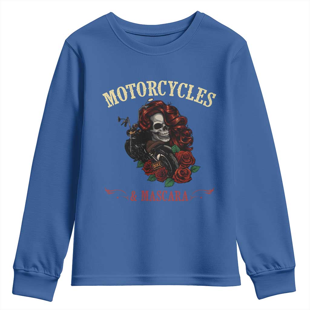 Skeleton Motorcycle Biker Youth Sweatshirt Motorcycles And Mascara Roses TS14 Royal Blue Print Your Wear