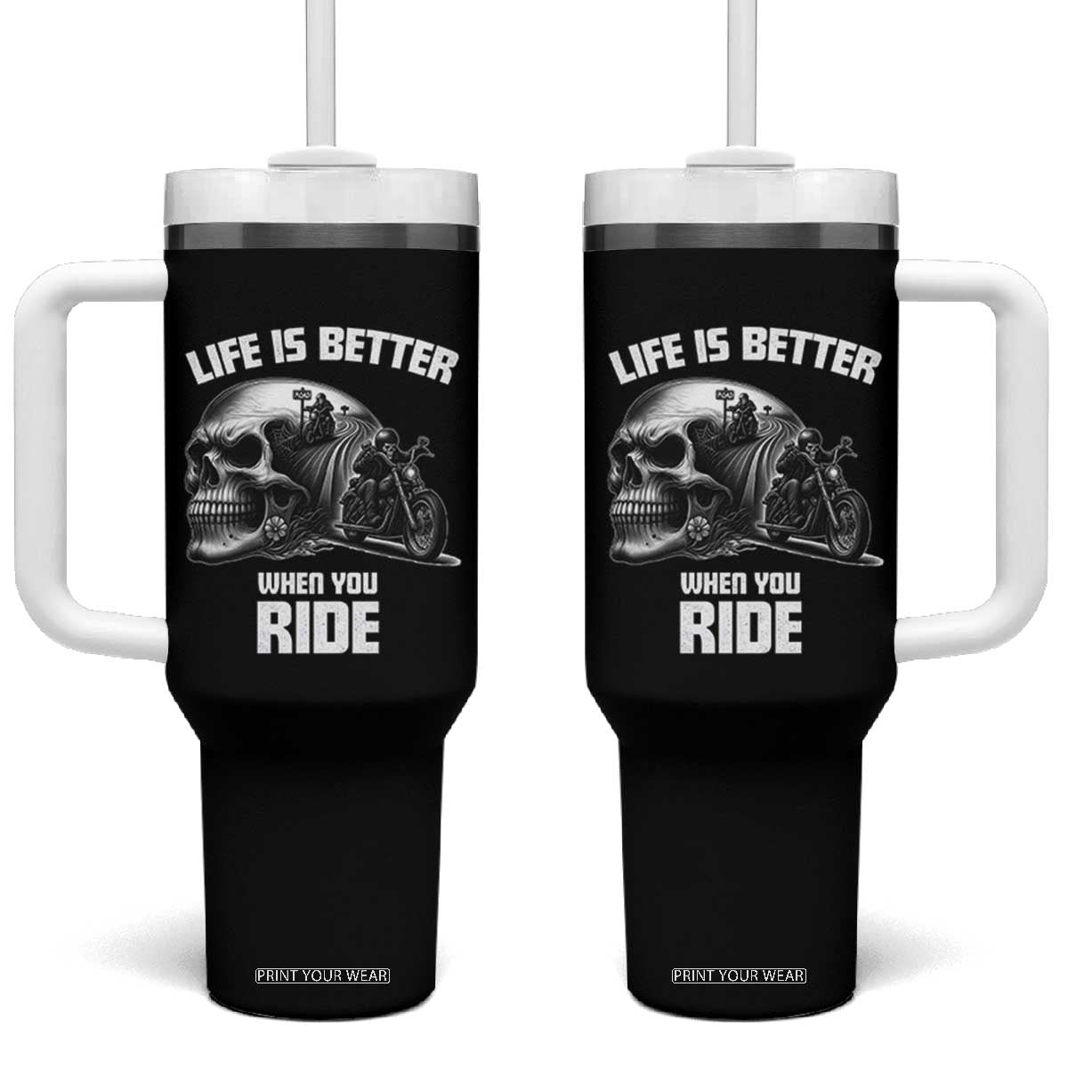 Funny Biker Skeleton Motorcycle Rider Tumbler With Handle Life Is Better When You Ride TS14 One Size: 40 oz Black Print Your Wear