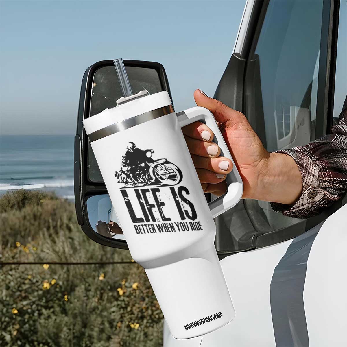 Funny Motorcycle Biker Tumbler With Handle Life Is Better When You Ride TS14 Print Your Wear