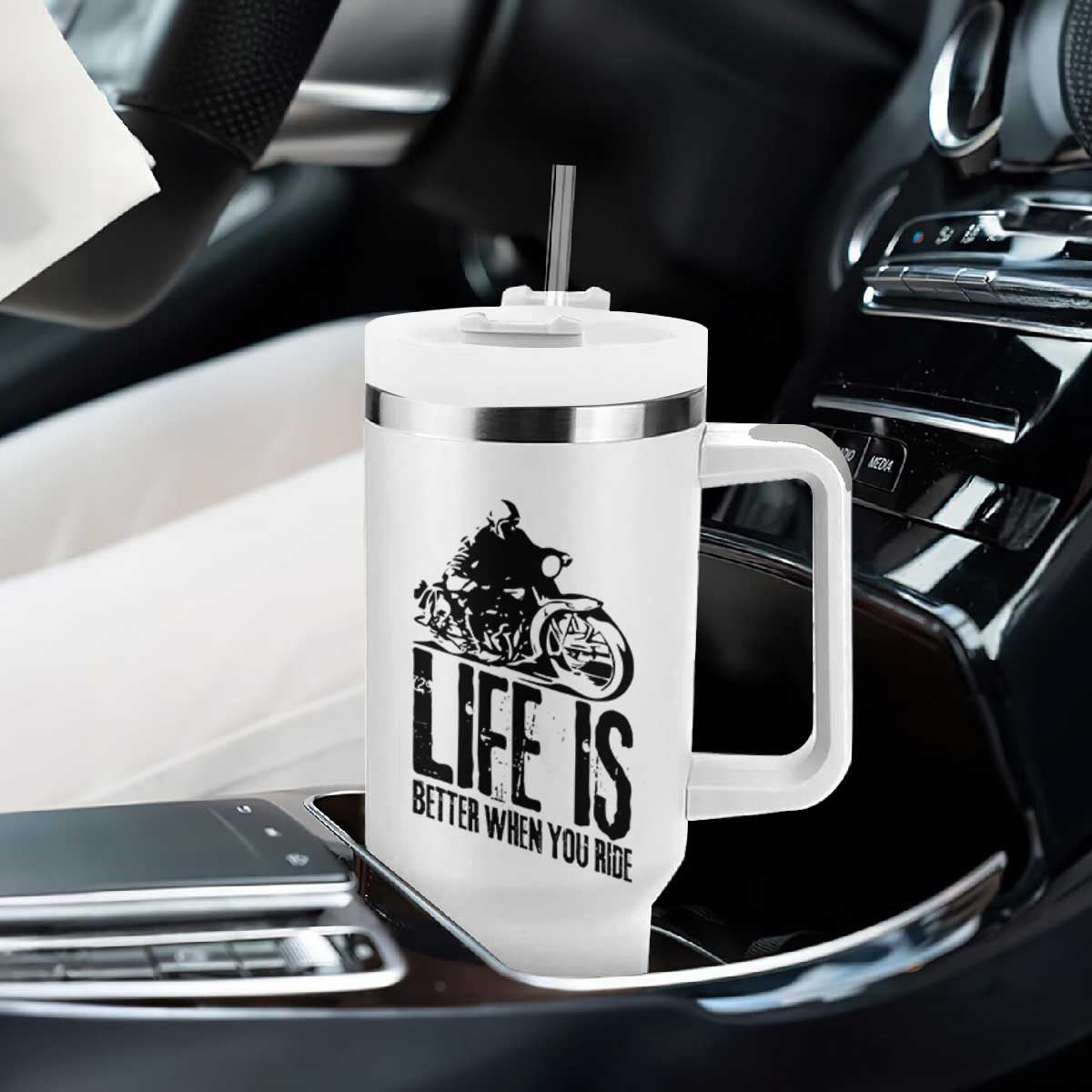 Funny Motorcycle Biker Tumbler With Handle Life Is Better When You Ride TS14 Print Your Wear