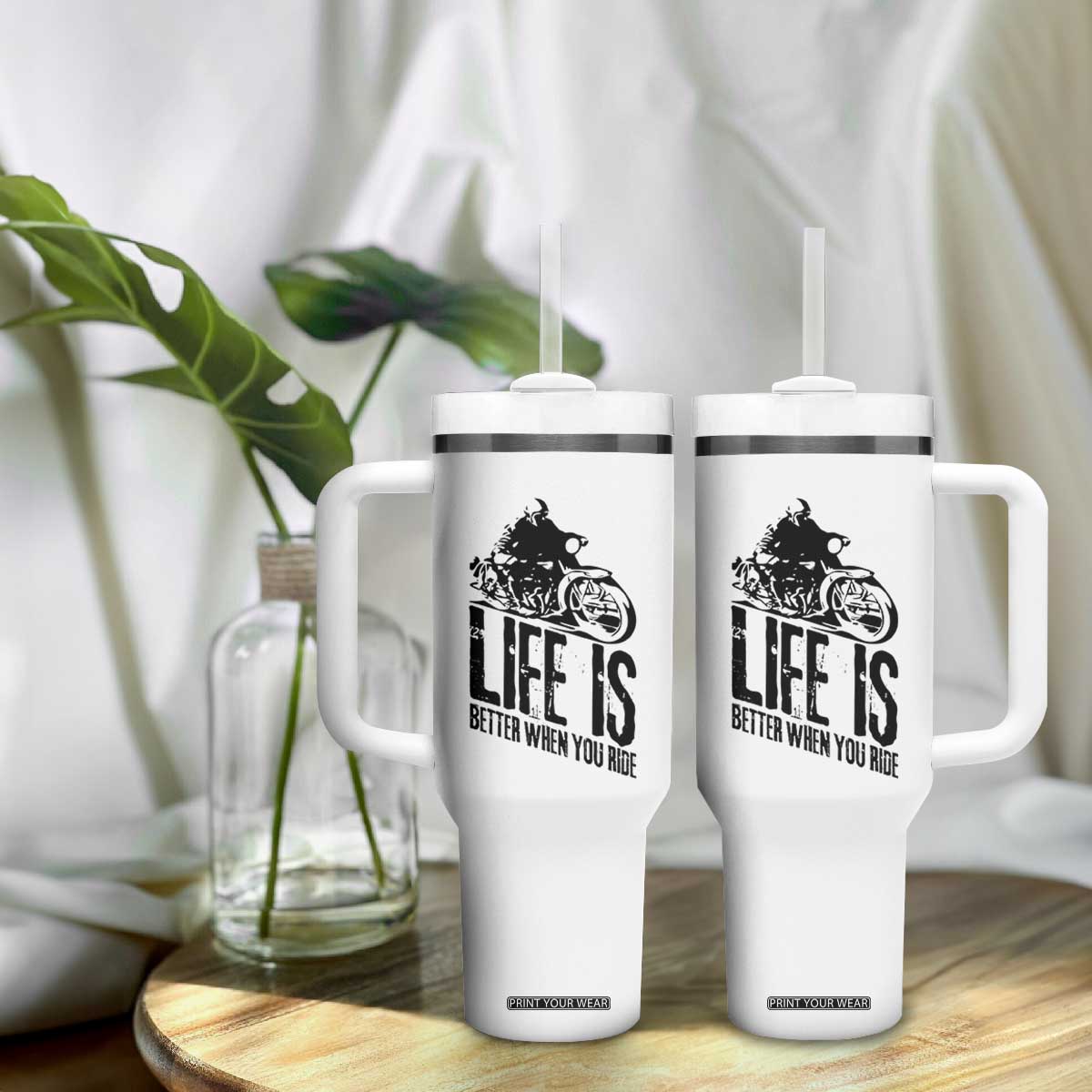 Funny Motorcycle Biker Tumbler With Handle Life Is Better When You Ride TS14 Print Your Wear