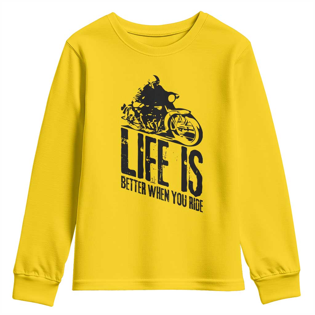 Funny Motorcycle Biker Youth Sweatshirt Life Is Better When You Ride TS14 Daisy Print Your Wear
