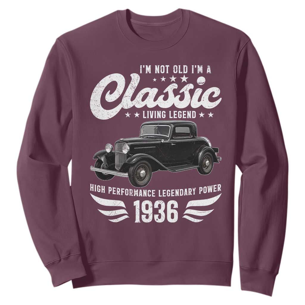 90th Birthday Classic Car For Legends Born In 1936 Sweatshirt Vintage Classic Hot Rod Coupe