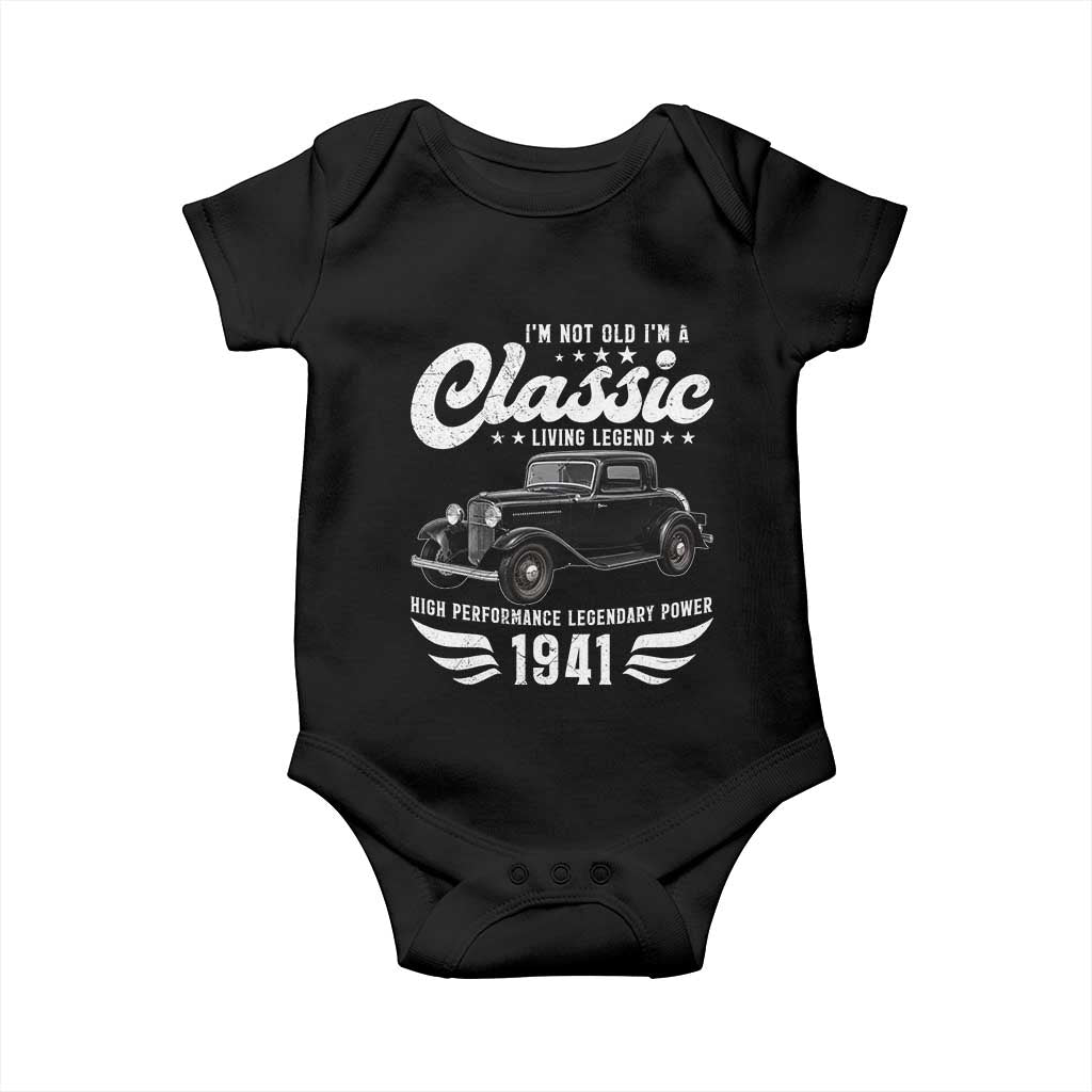 85th Birthday Classic Car For Legends Born In 1941 Baby Onesie Vintage Classic Hot Rod Coupe