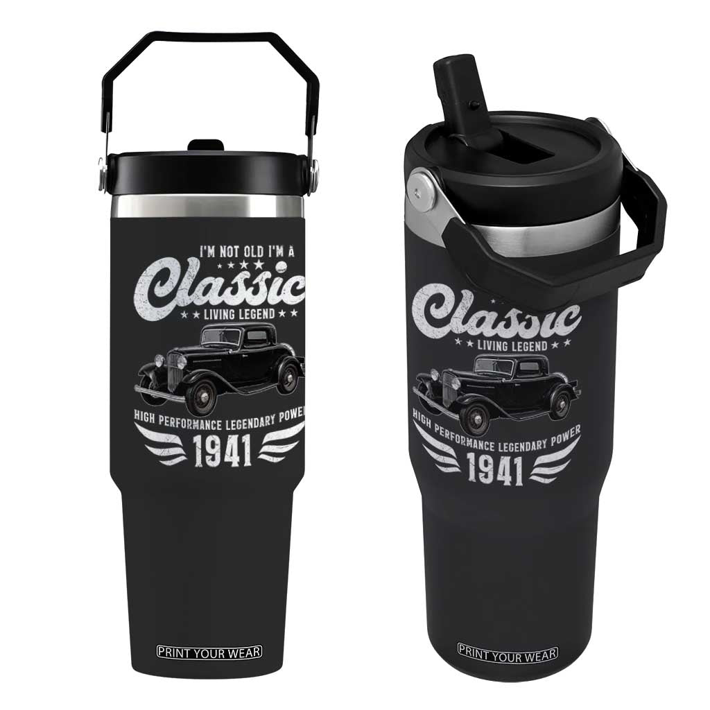 85th Birthday Classic Car For Legends Born In 1941 Flip Straw Tumbler Vintage Classic Hot Rod Coupe