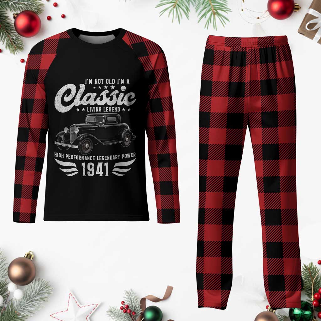 85th Birthday Classic Car For Legends Born In 1941 Plaid Pajama Set Vintage Classic Hot Rod Coupe
