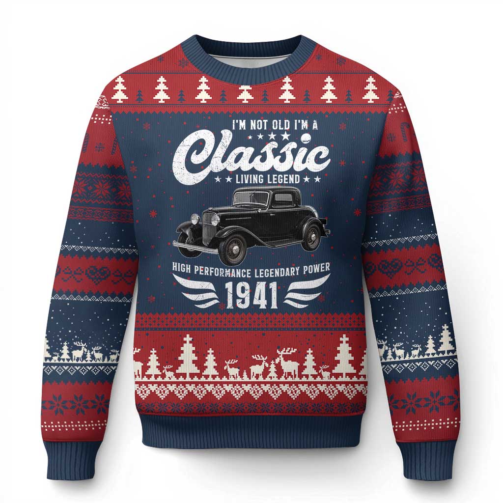 85th Birthday Classic Car For Legends Born In 1941 Ugly Christmas Sweater Vintage Classic Hot Rod Coupe