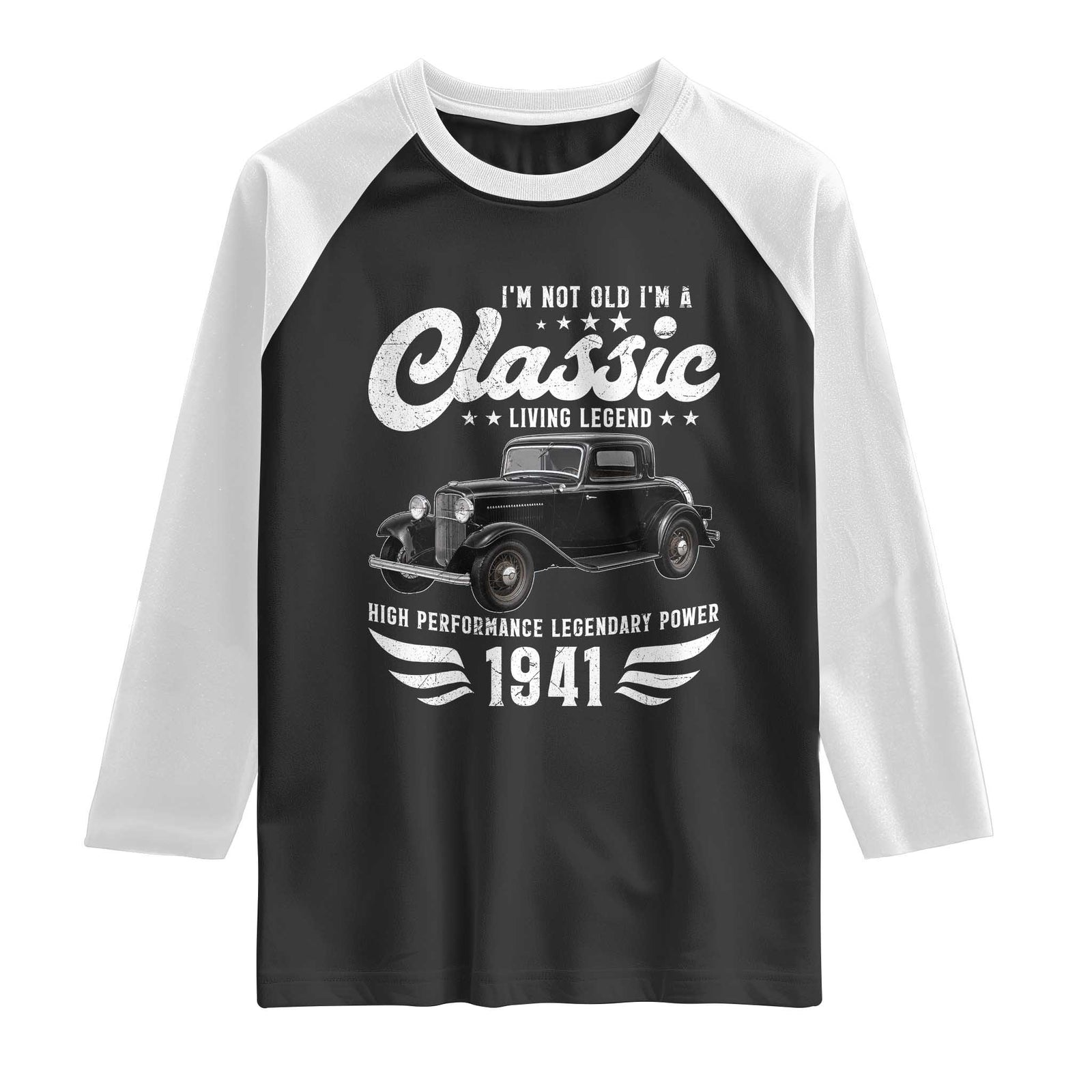 85th Birthday Classic Car For Legends Born In 1941 Raglan Shirt Vintage Classic Hot Rod Coupe