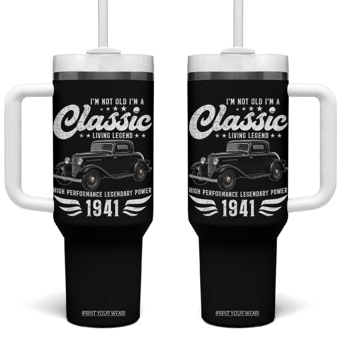 85th Birthday Classic Car For Legends Born In 1941 Tumbler With Handle Vintage Classic Hot Rod Coupe