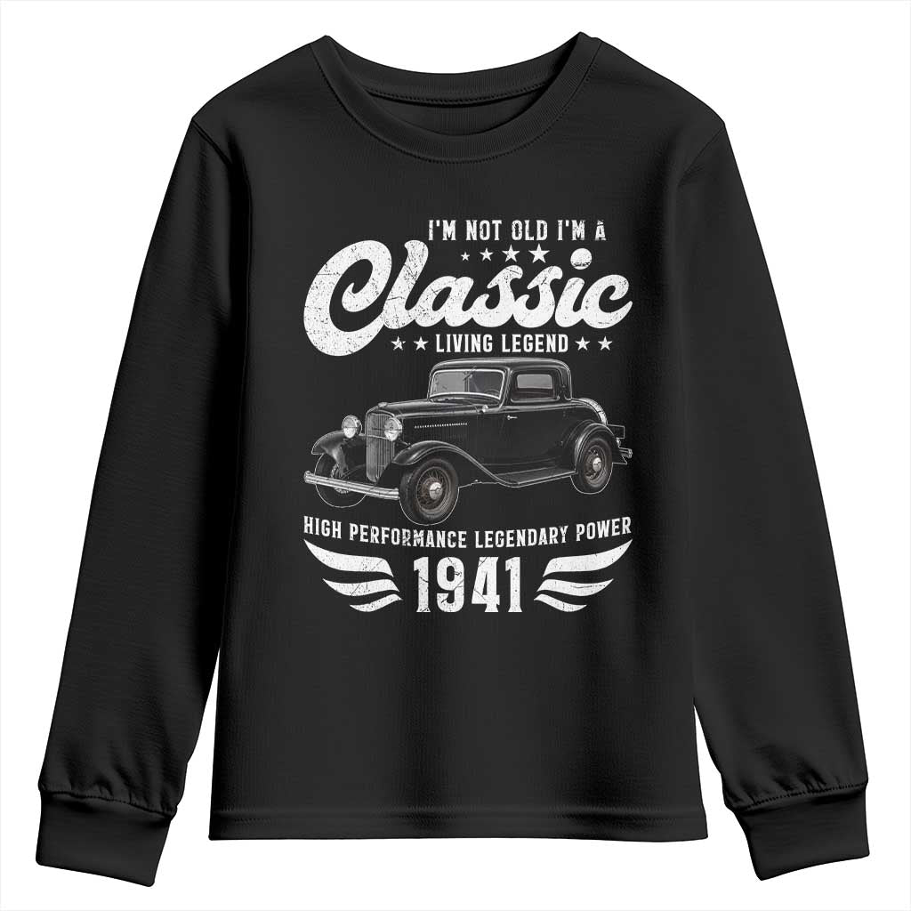 85th Birthday Classic Car For Legends Born In 1941 Youth Sweatshirt Vintage Classic Hot Rod Coupe
