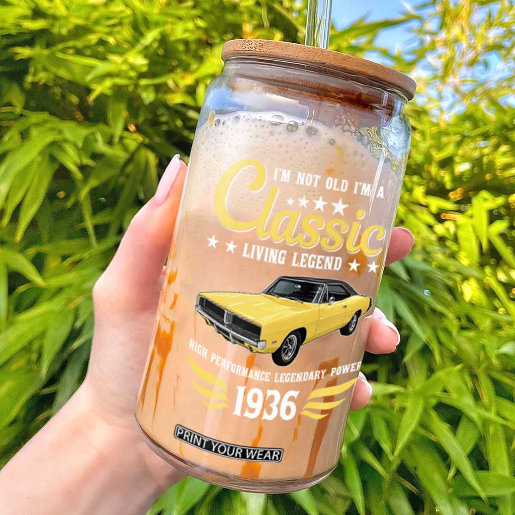 90th Birthday Classic Car For Legends Born In 1936 Glass Can I'm Not Old I'm Classic Vintage High Performance American Muscle Car
