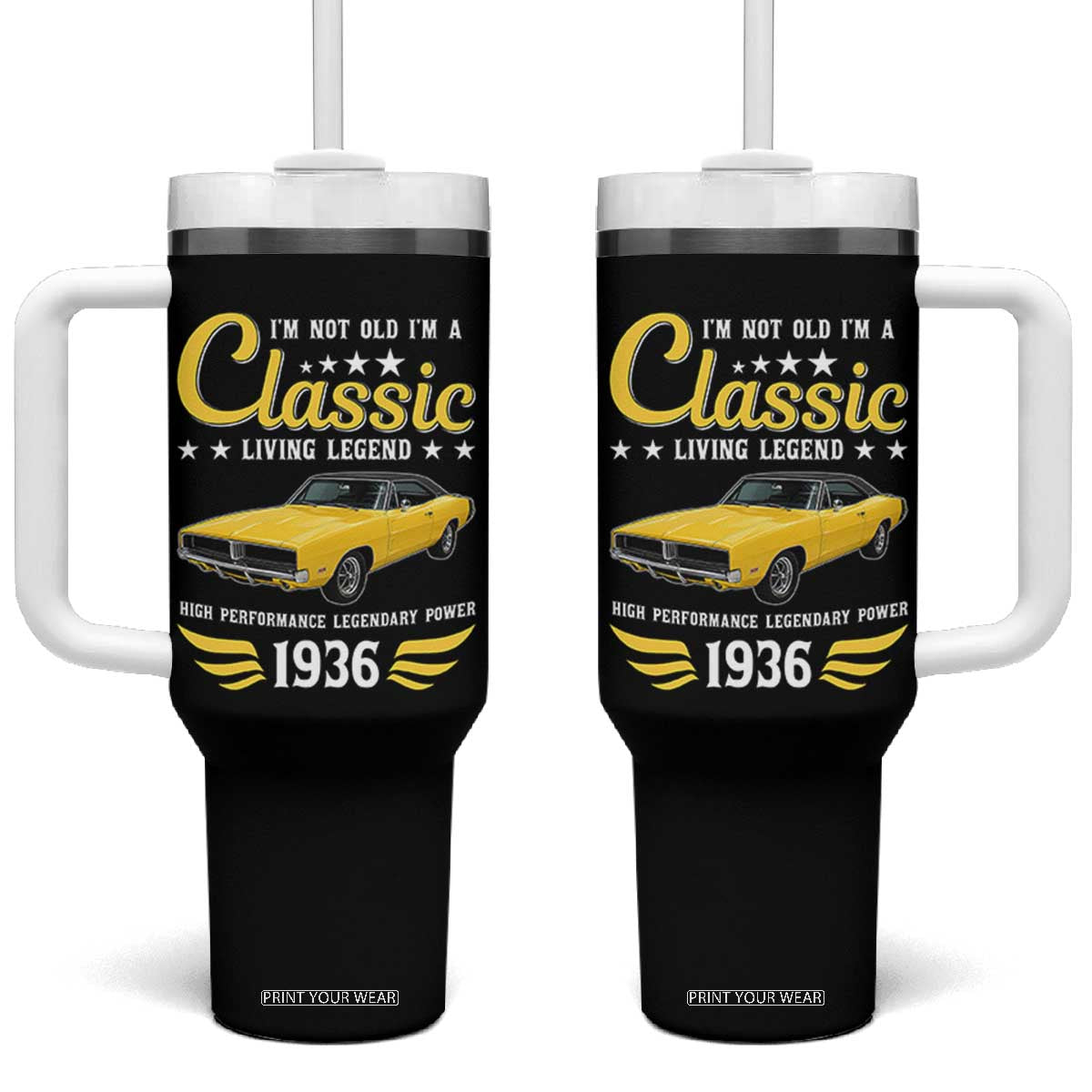 90th Birthday Classic Car For Legends Born In 1936 Tumbler With Handle I'm Not Old I'm Classic Vintage High Performance American Muscle Car