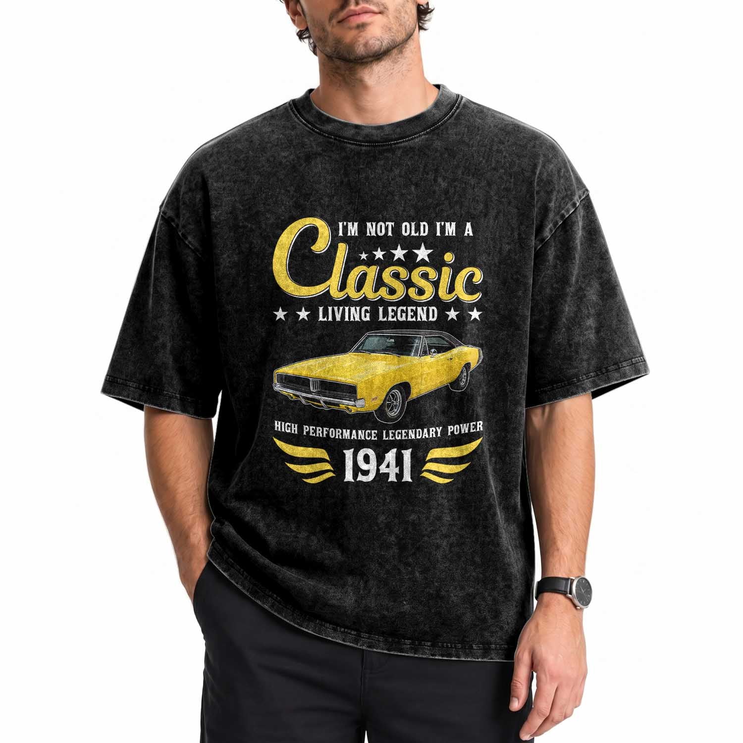 80th Birthday Classic Car For Legends Born In 1946 Washed Cotton T-Shirt I'm Not Old I'm Classic Vintage High Performance American Muscle Car