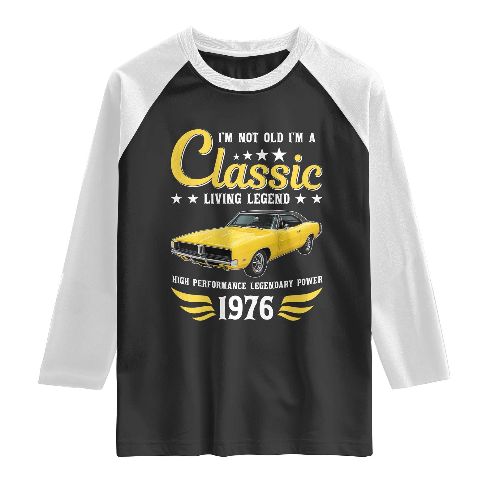 50th Birthday Classic Car For Legends Born In 1976 Raglan Shirt I'm Not Old I'm Classic Vintage High Performance American Muscle Car